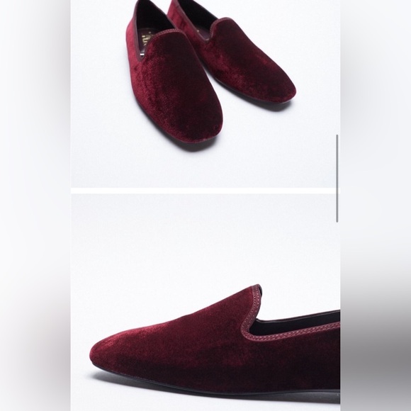 NEW ZARA Burgundy Velvet Square Toe Flat Loafers Women’s Size US 6.5 NEW - Picture 9 of 10